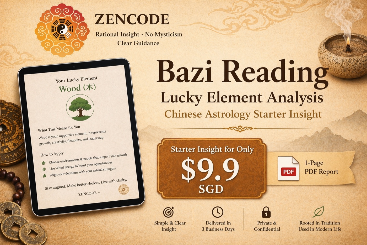 ZenCode Lucky Element Bazi starter reading